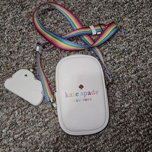 Kate Spade White Crossbody Bag with Rainbow Strap